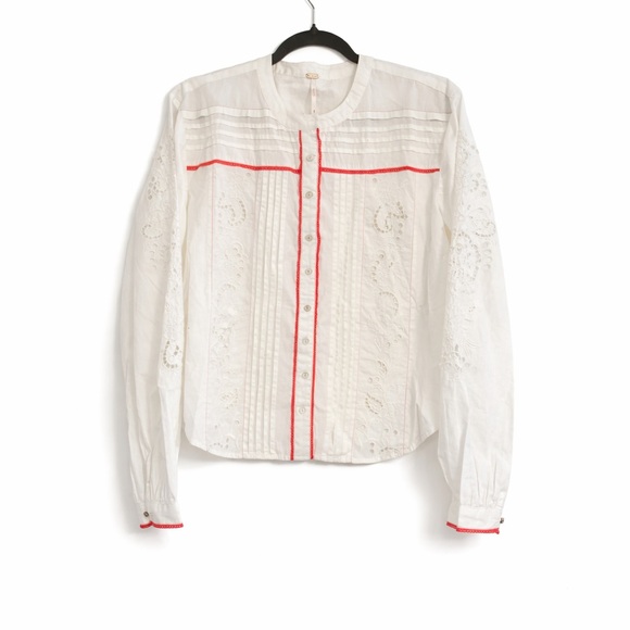 NWT!!  Beautiful Free People Frankie Ivory White Eyelet Blouse 100% Cotton - Picture 2 of 8